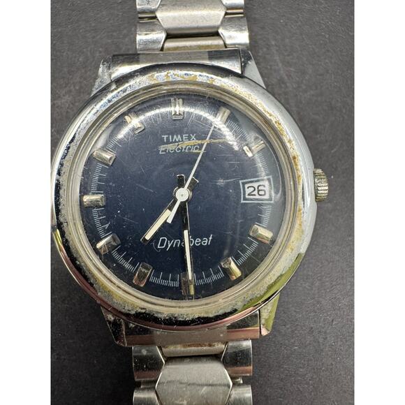 Vintage TIMEX Men’s Electric Dynabeat Black Dial Silver Tone Quartz Watch 30mm main image 10